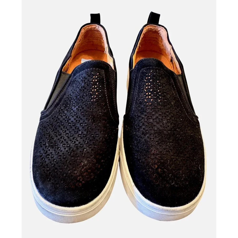 Vionic Kimmie Perferated Black Size 8.5 Sneaker Arch Comfort Suede